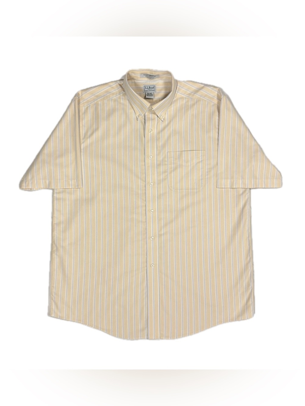 LL Bean Pastel Yellow Striped Trad Fit Short Sleeve Button Down Shirt Men 16.5